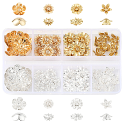 Золотой & Серебряный 48 шт. 8 наборы латунных колпачков для бусин в форме цветка, золотой и серебряный, 11~16.5x5~6 мм, отверстие : 0.8~1 мм, 6 шт / стиль