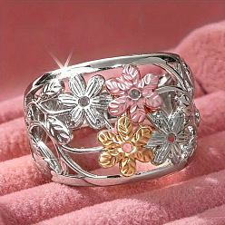 Platinum Brass Finger Rings for Women, Flower, Platinum, US Size 7(17.3mm)
