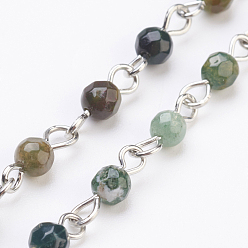 Indian Agate Handmade Indian Agate Beaded Chains, Unwelded, with Iron Eye Pin, 39.37 inch, 1m/strand