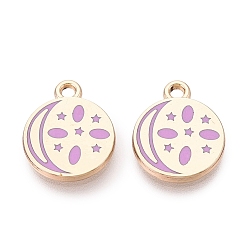 Flor de Orquídea Colgantes de la aleación del esmalte, chapado en rack, dijes planos redondos, de estrella y de luna, dorado, orquídea, 14.5x12x1.5 mm, agujero: 1.6 mm