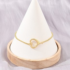 Real 18K Gold Plated Brass Heart Link Bracelets for Women, Rack Plating, Long-Lasting Plated, Cadmium Free & Lead Free, Real 18K Gold Plated, 7.56 inch(19.2cm)