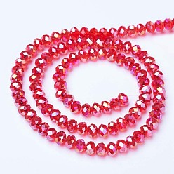 Red Electroplate Glass Beads Strands, AB Color Plated, Faceted, Rondelle, Red, 10x8mm, Hole: 1mm, about 65~66pcs/strand, 20.8~21.2 inch(53~54cm)