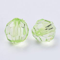 Lawn Green Transparent Acrylic Beads, Faceted, Round, Lawn Green, 16x15.5mm, Hole: 2.4mm, about 233pcs/500g
