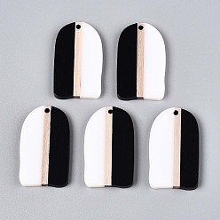 Черный Кулоны из непрозрачной смолы и дерева, арка, два тона, чёрные, 38x22x3.2 мм, отверстие : 2 мм