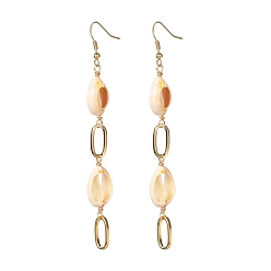 PapayaWhip Natural Shell with Oval Ring Dangle Earrings for Girl Women, Shell Tassel Long Earrings, Golden, PapayaWhip, 100mm, Pin: 0.8mm