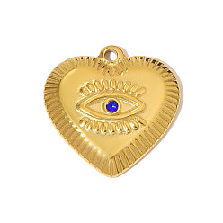 Настоящее золото 18K 304 из нержавеющей стали с горный хрусталь подвески, сердце с оберегами от сглаза, зеркальная полировка, ионное покрытие (ip), реальный 18 k позолоченный, 16x16 мм
