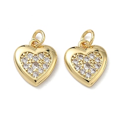 Настоящее золото 18K Латунные микропаве прозрачные подвески с фианитом, долговечный, стойки покрытие, без свинца и без кадмия, сердце прелести, реальный 18 k позолоченный, 13.5x11.5x2.5 мм, отверстие : 3 мм