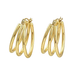 Золотой Вакуумное покрытие pvd 201 тройные серьги-кольца из нержавеющей стали для женщин, с 304 штифтов из нержавеющей стали, овальные, золотые, 26x13.5 мм