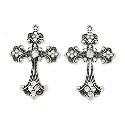 Античное Серебро Сплав горный хрусталь крест большие готические подвески, без свинца, без кадмии и без никеля, античное серебро, 75x50x7 мм, отверстие : 3.5 мм