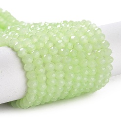 Бледно-Зеленый Запекание расписных стеклянных бусин с имитацией нефрита, граненые, шайба, бледно-зеленый, 4x3 мм, отверстие : 1 мм, около 105~110 шт / нитка, 38~39 см