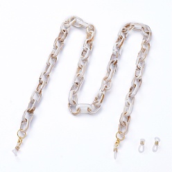 Linen Eyeglasses Chains, Neck Strap for Eyeglasses, with Imitation Gemstone Style Acrylic Paperclip Chains, Alloy Lobster Claw Clasps and Rubber Loop Ends, Linen, 30.11 inch(76.5cm)