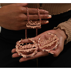 Розовое Золото Бамбуковое кольцо с надписью 304 ожерелья с подвесками из нержавеющей стали и комплекты серег-колец, розовое золото , 450 мм