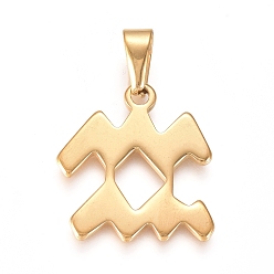 Aquarius 304 Stainless Steel Pendants, Constellation/Zodiac Sign, Golden, Aquarius, 27x25x1.5mm, Hole: 9.5x4mm