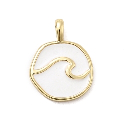 Белый Латунь эмаль подвески, плоско-круглые, стойки покрытие, долговечный, без кадмия и без свинца, реальный 18 k позолоченный, белые, 18x13.5x2 мм, отверстие : 3.5x2.5 мм