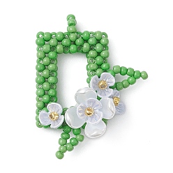 Светлый Стально-синий Прямоугольник из бисера с цветочными подвесками, подвески из смолы и бисера, светло-стальной синий, 34.5x25x9.5 мм, отверстие : 2 мм