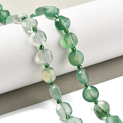 Зеленый агат Нити окрашенных и нагретых бусин из натурального агата, граненый пятиугольный разрез, плоско-круглые, с бисером, 10~10.5x5~6 мм, отверстие : 1 мм, около 33 шт / нитка, 15.75'' (40 см)