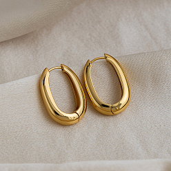 Real 18K Gold Plated 304 Stainless Steel Hoop Earrings for Women, Oval, Real 18K Gold Plated, 26.6x18.7mm