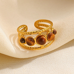 Седло Коричневый 304 Манжета из нержавеющей стали с открытыми кольцами из искусственной смолы, имитирующей тигровый глаз., золотые, седло коричневый, 18 мм