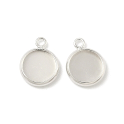 Посеребрённый Плоские круглые настройки кабошон латунь подвесные, стеллажное покрытие круглые пустые поддоны с окантовкой, долговечный, без свинца и без кадмия, 925 серебро покрытием, лоток : 8 мм, 13x10x2 мм, отверстие : 1.5 мм
