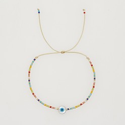 Разноцветный Простые стеклянные бусины, плетеные браслеты из бусин, украшения из бусин от сглаза для женщин, красочный, внутренний диаметр: 11 дюйм (28 см)