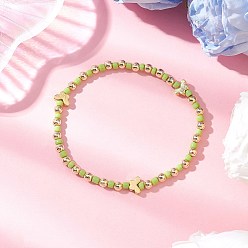 Светло-зеленый Браслеты из стеклянных бусин в стиле бохо, браслеты из латунных бусин-бабочки для женщин, светло-зеленый, внутренний диаметр: 2-1/8 дюйм (5.5 см)