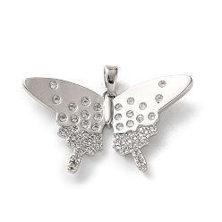 Платина Латунные микро проложить кубического циркония подвески, бабочка, платина, 18.5x33x3 мм, отверстие : 4.5x2.5 мм