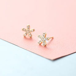 Цветок Серьги-гвоздики из латунного микро-паве, золотые, цветок, 7 мм