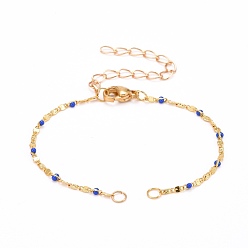 Синий Эмалированные браслеты, с латунными цепями lumachina, 304 застежки-клешни и прыгающие кольца из нержавеющей стали, синие, 5-1/2 дюйм (14 см), отверстие : 2.5 мм