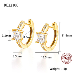 Прозрачный Серьги-кольца из настоящего 18k позолоченного 925 стерлингового серебра, квадратные серьги с цирконием, с печатью s925, прозрачные, 11.8x13.5 мм