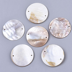 Seashell Color Natural Freshwater Shell Links, Flat Round, Seashell Color, 44~45x2.5~4mm, Hole: 2mm