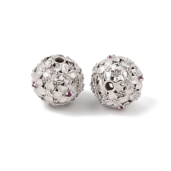 Plaqué Platine Véritable 925 Perles de zircone cubique en argent sterling micro-pavé, transparentes et rose foncé, crémaillère plaquage, plaqué longue durée, perles rondes en forme de fleur creuse, Plaqué rhodium, Platine plaqué, 9.5x8.5mm, Trou: 1.4mm