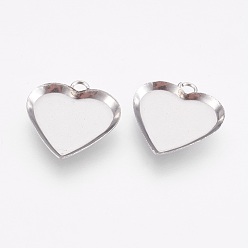 Нержавеющая Сталь Цвет Устойчив к потускнению 304 подвеска из нержавеющей стали с кабошоном, чашки безель с краями, сердце, цвет нержавеющей стали, лоток : 12x12 мм, 15x14x1.5 мм, отверстие : 1.6 мм