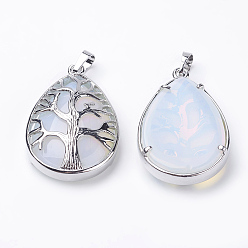 Опал Opalite подвески, с латунной фурнитурой , слеза, платина, 39x26x7~9 мм, отверстие : 5x7 мм