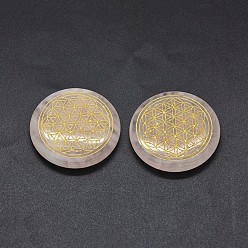 Розовый Кварц Природного розового кварца подвески, позолоченный цветок, плоско-круглые, семя жизни / сакральная геометрия, 39x8 мм, отверстие : 1.2 мм