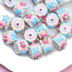 Светло-Голубой Непрозрачные акриловые бусины, бусины ручной работы, Эмаль стиле, рондель, Небесно-голубой, 18~23 мм