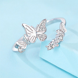 Серебро 925 кольца манжеты из серебра микропаве фианит, бабочка, регулируемый, с печатью s925, серебряные, размер США 8 (18.1 мм)