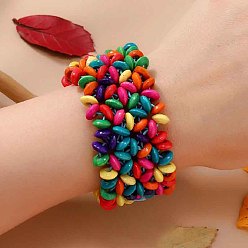 Разноцветный Деревянные эластичные браслеты в стиле богемы и этнического стиля для женщин, окрашенные, красочный, внутренний диаметр: 2-1/8~2-1/2 дюйм (5.3~6.2 см)