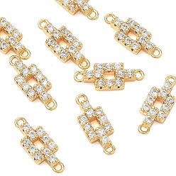 Real 18K Gold Plated SHEGRACE Brass Micro Pave Clear Cubic Zirconia Connector Charms, Rectangle Links, Lead Free & Cadmium Free, Rack Plating, Long-Lasting Plated, Real 18K Gold Plated, 13x5x3mm, Hole: 1mm