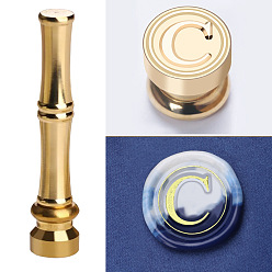 Letter C Golden Tone Brass Wax Seal Stamp Head with Bamboo Stick Shaped Handle, for Greeting Card Making, Letter C, 74.5x15mm