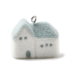 Дом Подвески из непрозрачной смолы, с платиновыми тоновыми железными петлями, дом, 25.5x29x12.5 мм, отверстие : 2 мм