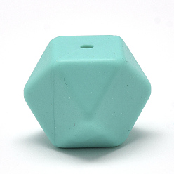 Cyan Food Grade Eco-Friendly Silicone Beads, Chewing Beads For Teethers, DIY Nursing Necklaces Making, Faceted Cube, Cyan, 17x17x17mm, Hole: 2mm