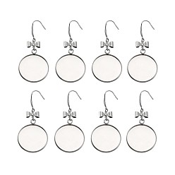 Stainless Steel Color 316 Surgical Stainless Steel Earring Hooks, with Blank Pendant Trays, Flat Round Setting for Cabochon, Stainless Steel Color, 62mm, Tray: 25mm, Pin: 0.7mm