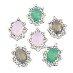 (52) Непрозрачная лаванда Латунные микропаве прозрачные подвески с фианитом, со стеклом, , долговечный, стойки покрытие, платина, разноцветные, 31x25x8.5 мм, отверстие : 1.4 мм