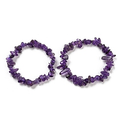 Аметист Эластичный браслет из бисера с натуральным аметистом, внутренний диаметр: 2~2-1/8 дюйм (5~5.5 см)