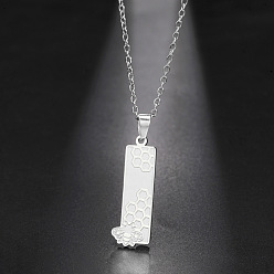 Stainless Steel Color 304 Stainless Steel Rectangle with Bee Pendant Necklaces, Stainless Steel Color, 17.72 inch(45cm)