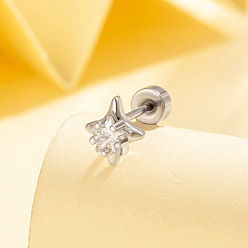 Прозрачный Серьги-звезды с латунным паве из кубического циркония на хрящ, с 304 штифтов из нержавеющей стали, цвет нержавеющей стали, прозрачные, 7.3x6.5 мм