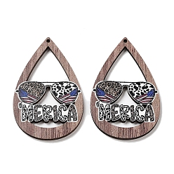 Teardrop Большие кулоны из дерева, слезинка с Америкой, 54.5x34x2.5 мм, отверстие : 1.6 мм