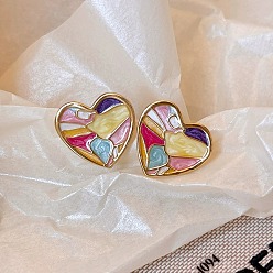 Сердце Сплав эмаль серьги, золотые, сердце, 19x19 мм