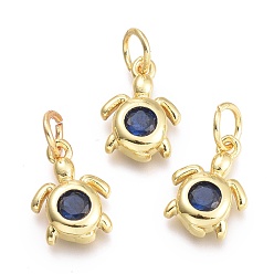 Темно-Синий Латунные микро проложить кубического циркония подвески, с целью перехода в кольце, Морская черепаха, реальный 18 k позолоченный, темно-синий, 12x8.7x2.5 мм, перемычки: 5x0.8 мм, внутренний диаметр: 3 мм