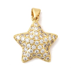 Настоящее золото 18K Латунные микропаве прозрачные подвески с фианитом, долговечный, без кадмия и без свинца, стойки покрытие, прелести морская звезда, реальный 18 k позолоченный, 20x18.5x4 мм, отверстие : 4.5x3.5 мм